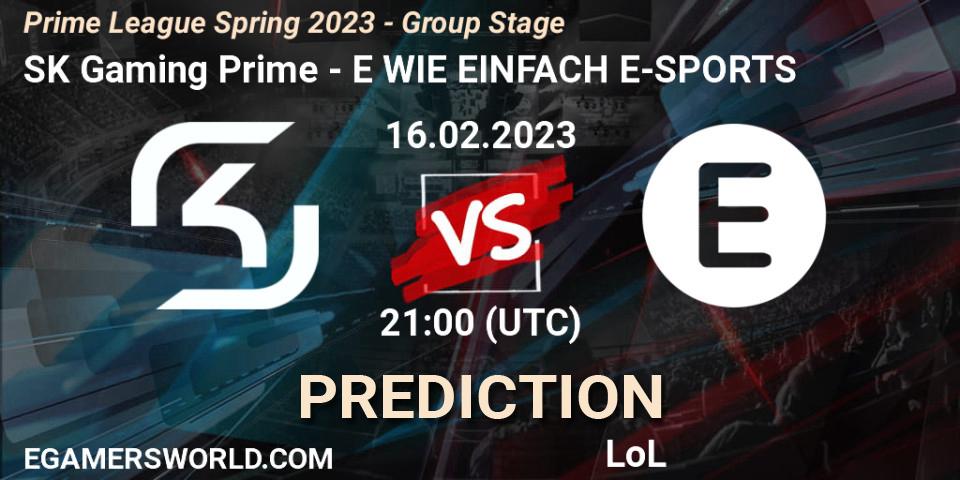SK Gaming Prime - E WIE EINFACH E-SPORTS: Maç tahminleri. 16.02.2023 at 17:00, LoL, Prime League Spring 2023 - Group Stage