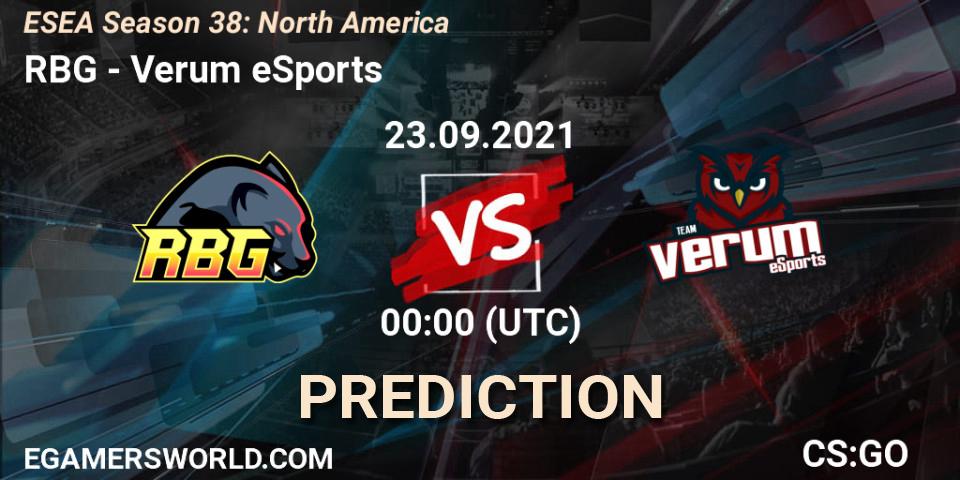 RBG - Verum eSports: Maç tahminleri. 27.09.2021 at 01:00, Counter-Strike (CS2), ESEA Season 38: North America 
