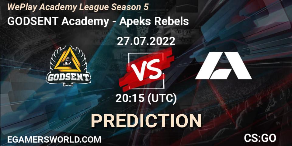 GODSENT Academy - Apeks Rebels: Maç tahminleri. 27.07.2022 at 20:15, Counter-Strike (CS2), WePlay Academy League Season 5