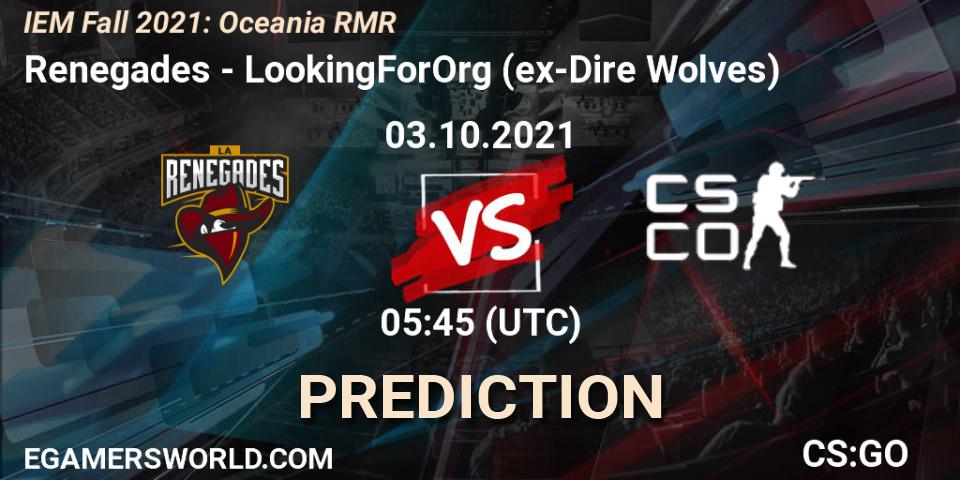 Renegades - LookingForOrg (ex-Dire Wolves): Maç tahminleri. 03.10.2021 at 05:45, Counter-Strike (CS2), IEM Fall 2021: Oceania RMR