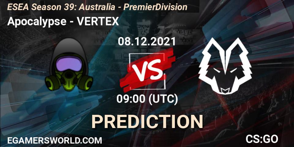 Apocalypse - VERTEX: Maç tahminleri. 08.12.2021 at 09:00, Counter-Strike (CS2), ESEA Season 39: Australia - Premier Division