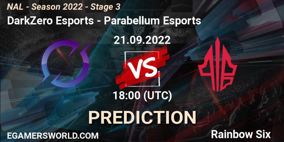 DarkZero Esports - Parabellum Esports: Maç tahminleri. 21.09.2022 at 18:00, Rainbow Six, NAL - Season 2022 - Stage 3