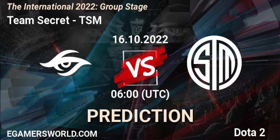 Team Secret - TSM: Maç tahminleri. 16.10.22, Dota 2, The International 2022: Group Stage