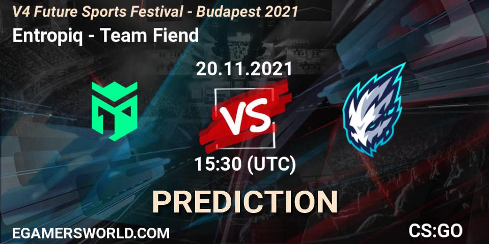 Entropiq - Team Fiend: Maç tahminleri. 20.11.2021 at 15:30, Counter-Strike (CS2), V4 Future Sports Festival - Budapest 2021