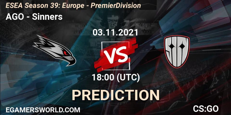 AGO - Sinners: Maç tahminleri. 03.11.2021 at 18:00, Counter-Strike (CS2), ESEA Season 39: Europe - Premier Division