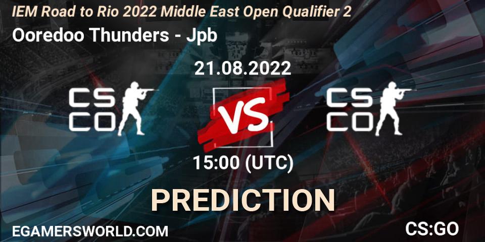 Ooredoo Thunders - Jpb: Maç tahminleri. 21.08.2022 at 16:00, Counter-Strike (CS2), IEM Road to Rio 2022 Middle East Open Qualifier 2