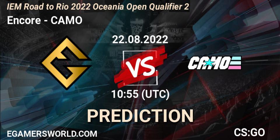 Encore - CAMO: Maç tahminleri. 22.08.2022 at 10:55, Counter-Strike (CS2), IEM Road to Rio 2022 Oceania Open Qualifier 2