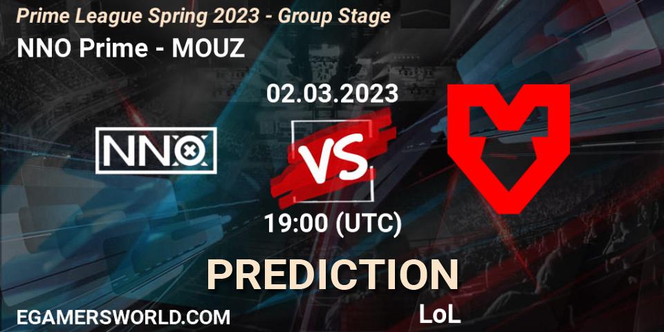 NNO Prime - MOUZ: Maç tahminleri. 02.03.2023 at 18:10, LoL, Prime League Spring 2023 - Group Stage
