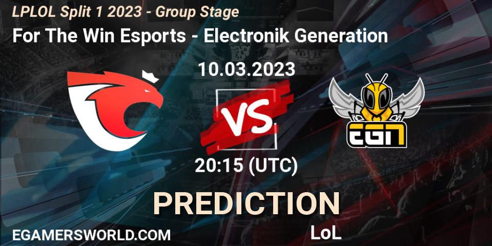 For The Win Esports - Electronik Generation: Maç tahminleri. 10.03.2023 at 20:15, LoL, LPLOL Split 1 2023 - Group Stage