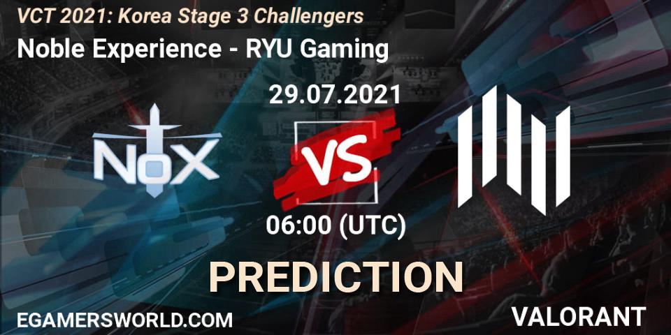 Noble Experience - RYU Gaming: Maç tahminleri. 29.07.2021 at 06:00, VALORANT, VCT 2021: Korea Stage 3 Challengers