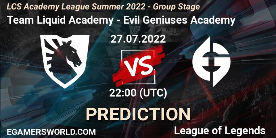 Team Liquid Academy - Evil Geniuses Academy: Maç tahminleri. 27.07.2022 at 22:00, LoL, LCS Academy League Summer 2022 - Group Stage