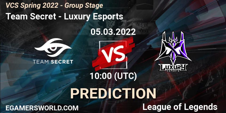 Team Secret - Luxury Esports: Maç tahminleri. 05.03.2022 at 10:00, LoL, VCS Spring 2022 - Group Stage 