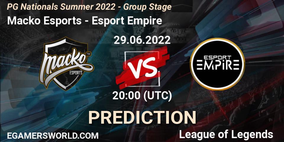 Macko Esports - Esport Empire: Maç tahminleri. 29.06.2022 at 20:00, LoL, PG Nationals Summer 2022 - Group Stage