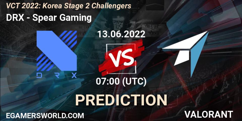 DRX - Spear Gaming: Maç tahminleri. 13.06.2022 at 07:00, VALORANT, VCT 2022: Korea Stage 2 Challengers