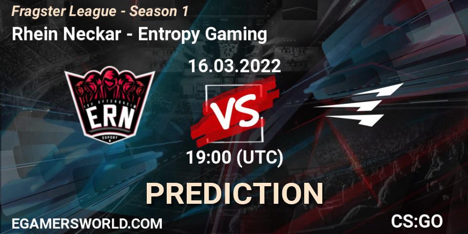 Rhein Neckar - Entropy Gaming: Maç tahminleri. 16.03.2022 at 19:00, Counter-Strike (CS2), Fragster League - Season 1