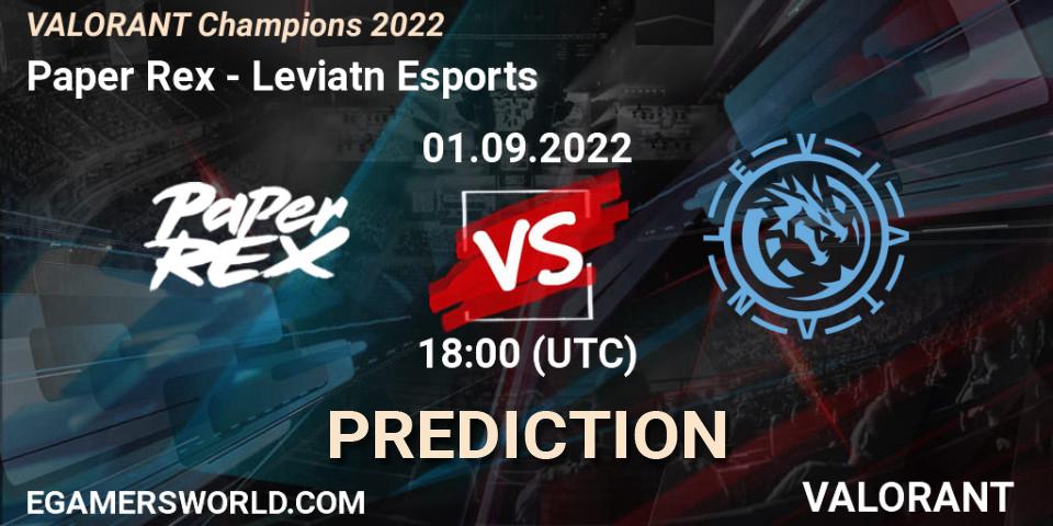 Paper Rex - Leviatán Esports: Maç tahminleri. 01.09.2022 at 18:45, VALORANT, VALORANT Champions 2022