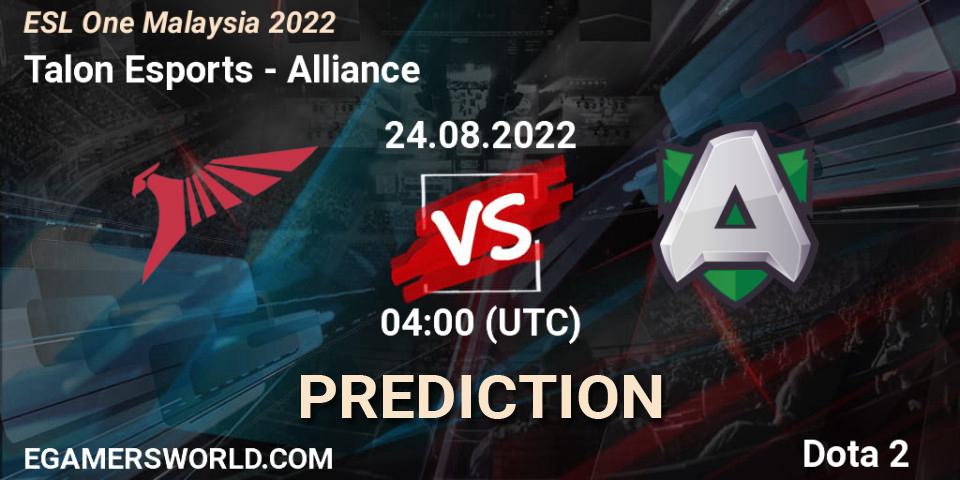 Talon Esports - Alliance: Maç tahminleri. 24.08.22, Dota 2, ESL One Malaysia 2022