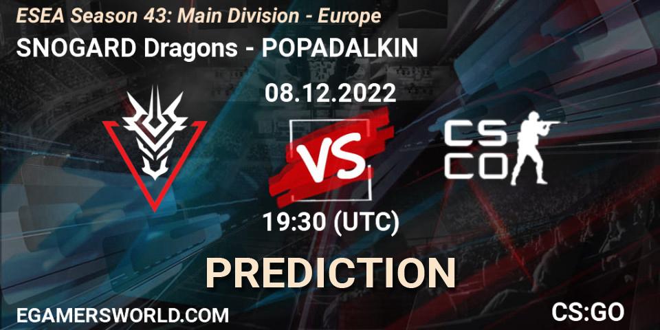 SNOGARD Dragons - POPADALKIN: Maç tahminleri. 08.12.22, CS2 (CS:GO), ESEA Season 43: Main Division - Europe