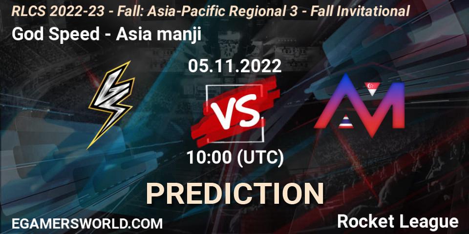 God Speed - Asia manji: Maç tahminleri. 05.11.2022 at 10:00, Rocket League, RLCS 2022-23 - Fall: Asia-Pacific Regional 3 - Fall Invitational