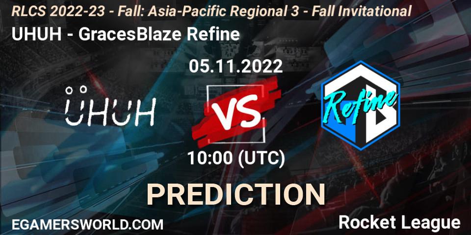 UHUH - GracesBlaze Refine: Maç tahminleri. 05.11.2022 at 10:00, Rocket League, RLCS 2022-23 - Fall: Asia-Pacific Regional 3 - Fall Invitational