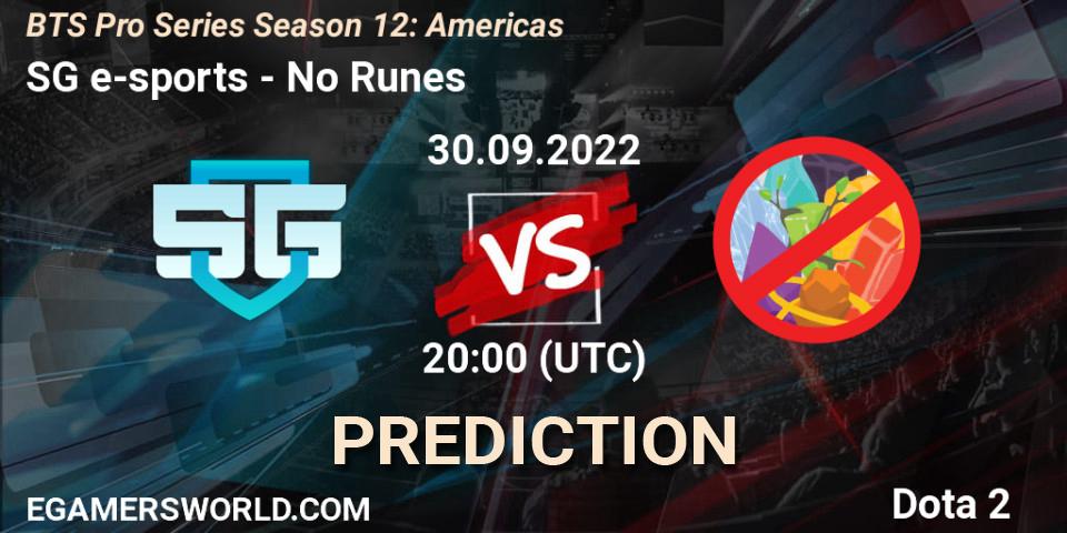 SG e-sports - No Runes: Maç tahminleri. 30.09.22, Dota 2, BTS Pro Series Season 12: Americas