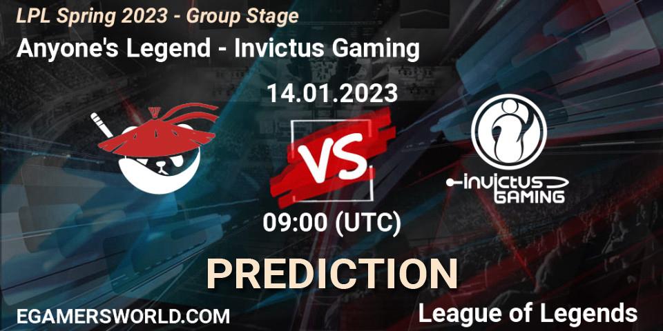 Anyone's Legend - Invictus Gaming: Maç tahminleri. 14.01.23, LoL, LPL Spring 2023 - Group Stage