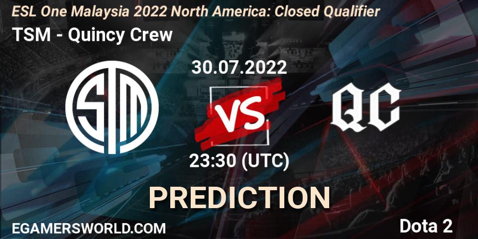TSM - Quincy Crew: Maç tahminleri. 30.07.2022 at 23:39, Dota 2, ESL One Malaysia 2022 North America: Closed Qualifier