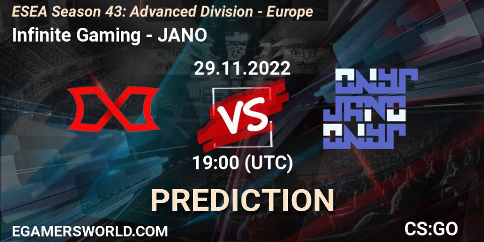 Infinite Gaming - JANO: Maç tahminleri. 29.11.22, CS2 (CS:GO), ESEA Season 43: Advanced Division - Europe