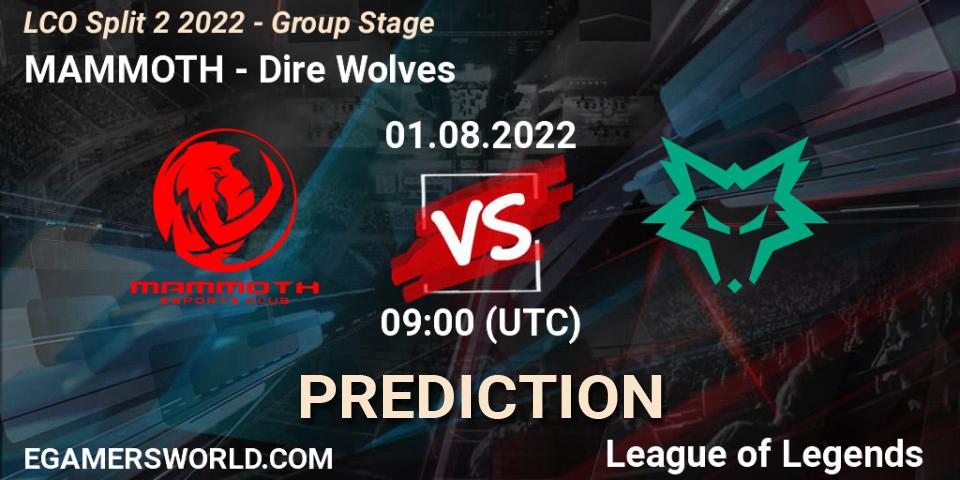 MAMMOTH - Dire Wolves: Maç tahminleri. 01.08.2022 at 09:00, LoL, LCO Split 2 2022 - Group Stage