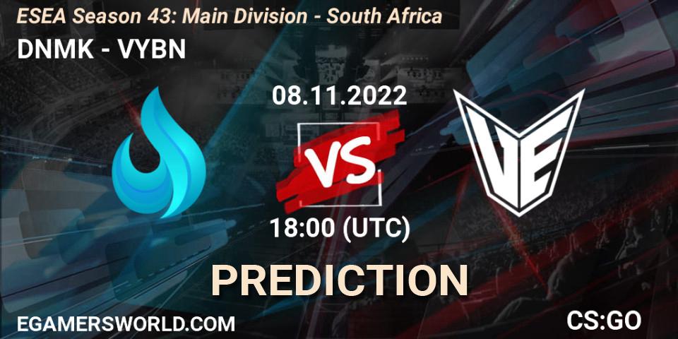 DNMK - VYBN: Maç tahminleri. 15.11.2022 at 18:00, Counter-Strike (CS2), ESEA Season 43: Main Division - South Africa