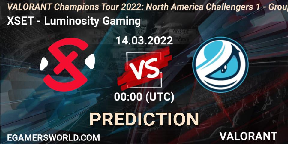 XSET - Luminosity Gaming: Maç tahminleri. 13.03.2022 at 00:00, VALORANT, VCT 2022: North America Challengers 1 - Group Stage