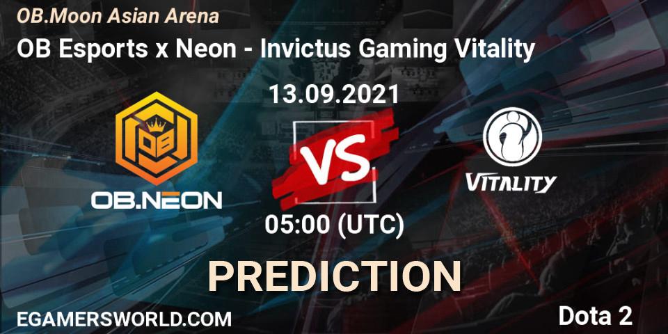 OB Esports x Neon - Invictus Gaming Vitality: Maç tahminleri. 13.09.2021 at 05:08, Dota 2, OB.Moon Asian Arena