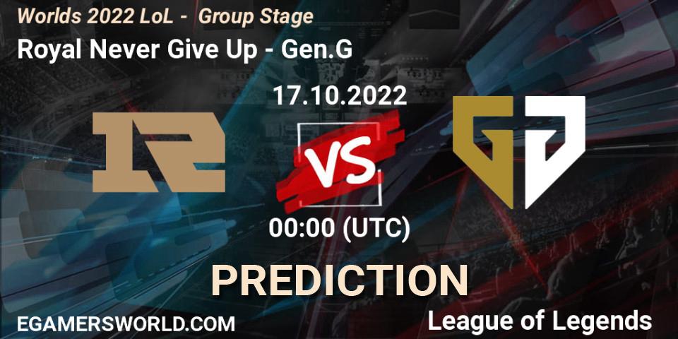 Royal Never Give Up - Gen.G: Maç tahminleri. 17.10.22, LoL, Worlds 2022 LoL - Group Stage
