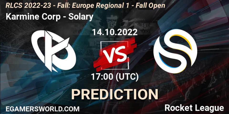 Karmine Corp - Solary: Maç tahminleri. 14.10.2022 at 15:00, Rocket League, RLCS 2022-23 - Fall: Europe Regional 1 - Fall Open