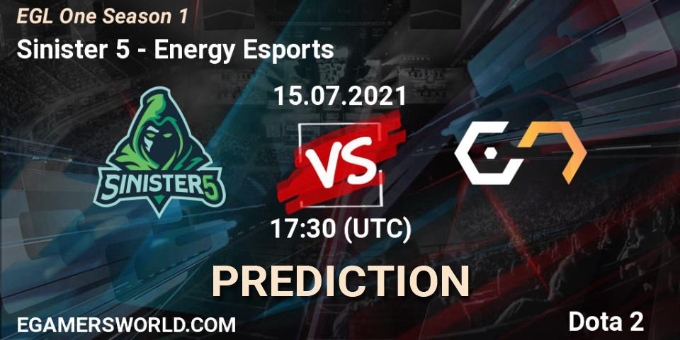 Sinister 5 - Energy Esports: Maç tahminleri. 15.07.2021 at 17:33, Dota 2, EGL One Season 1