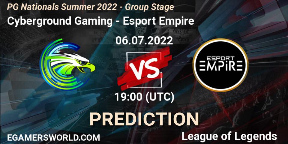 Cyberground Gaming - Esport Empire: Maç tahminleri. 06.07.2022 at 19:00, LoL, PG Nationals Summer 2022 - Group Stage