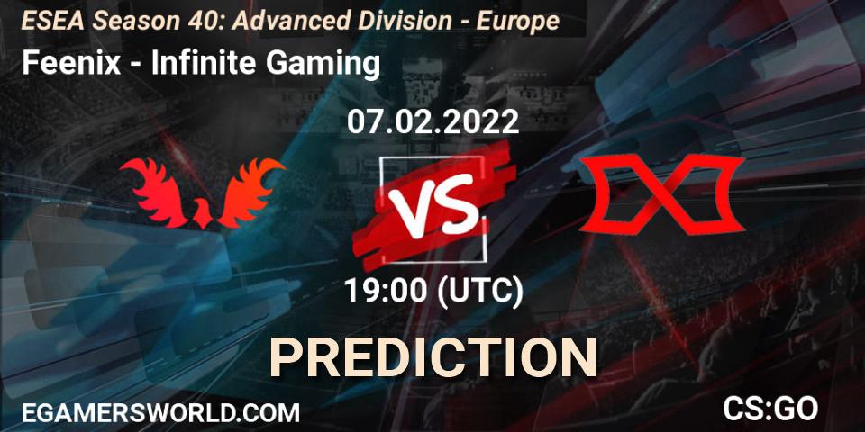 Feenix - Infinite Gaming: Maç tahminleri. 07.02.2022 at 19:00, Counter-Strike (CS2), ESEA Season 40: Advanced Division - Europe