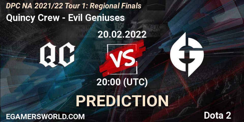 Quincy Crew - Evil Geniuses: Maç tahminleri. 20.02.2022 at 19:55, Dota 2, DPC NA 2021/22 Tour 1: Regional Finals