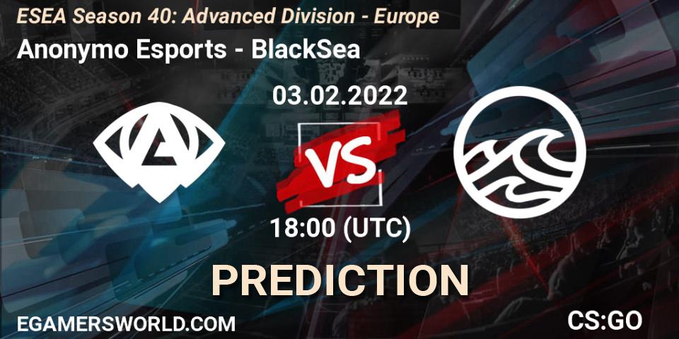 Anonymo Esports - BlackSea: Maç tahminleri. 03.02.2022 at 18:00, Counter-Strike (CS2), ESEA Season 40: Advanced Division - Europe