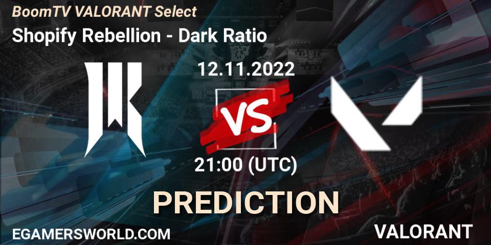 Shopify Rebellion - Dark Ratio: Maç tahminleri. 12.11.2022 at 21:00, VALORANT, BoomTV VALORANT Select