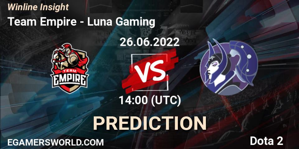 Team Empire - Luna Gaming: Maç tahminleri. 26.06.2022 at 14:07, Dota 2, Winline Insight