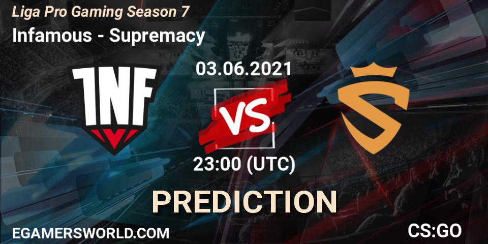 Infamous - Supremacy: Maç tahminleri. 03.06.2021 at 23:00, Counter-Strike (CS2), Liga Pro Gaming Season 7