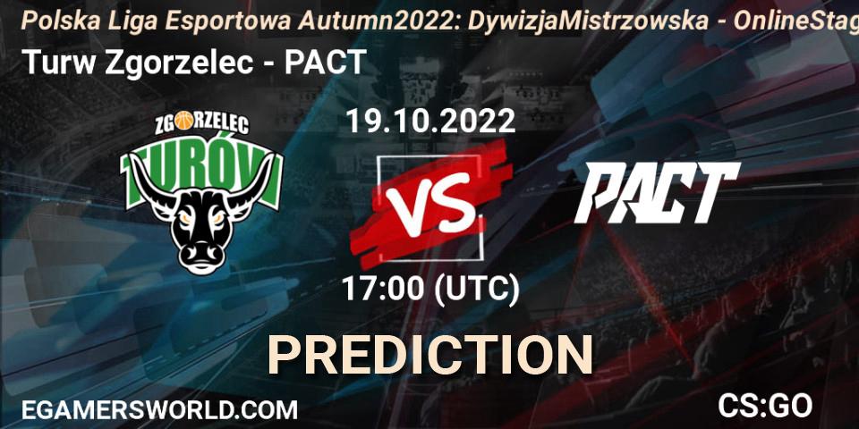 Turów Zgorzelec - PACT: Maç tahminleri. 19.10.2022 at 17:00, Counter-Strike (CS2), Polska Liga Esportowa Autumn 2022: Dywizja Mistrzowska - Online Stage
