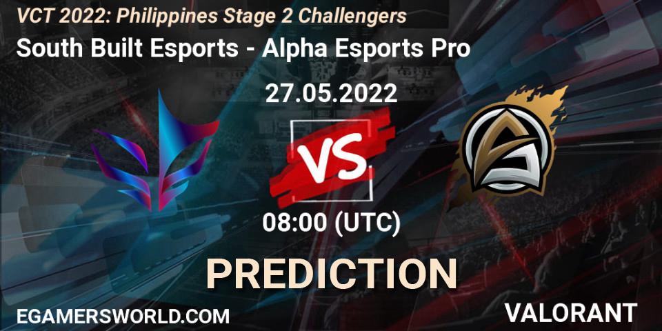 South Built Esports - Alpha Esports Pro: Maç tahminleri. 27.05.2022 at 05:00, VALORANT, VCT 2022: Philippines Stage 2 Challengers