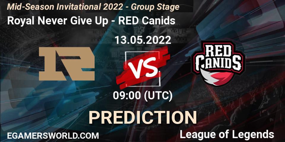 Royal Never Give Up - RED Canids: Maç tahminleri. 12.05.2022 at 11:00, LoL, Mid-Season Invitational 2022 - Group Stage