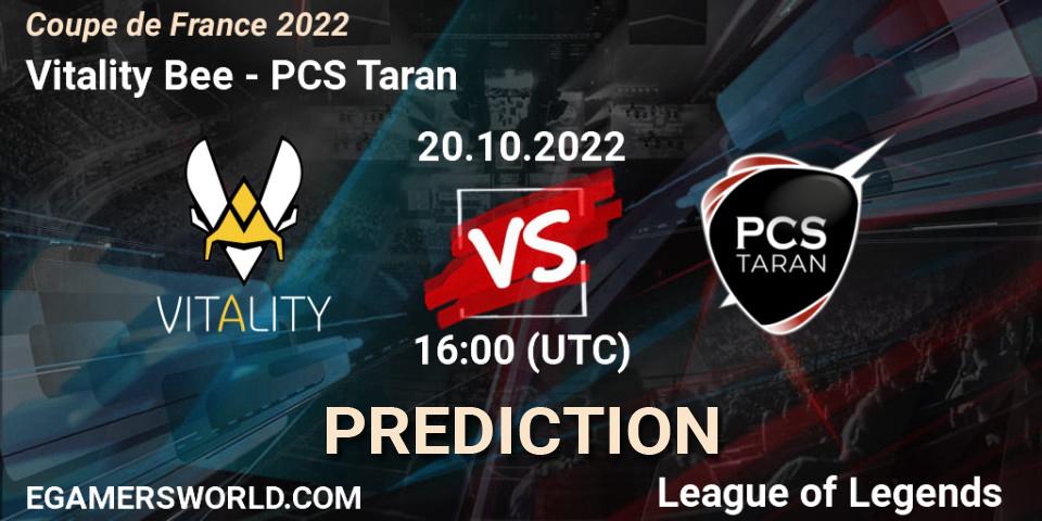 Vitality Bee - PCS Taran: Maç tahminleri. 20.10.2022 at 15:20, LoL, Coupe de France 2022