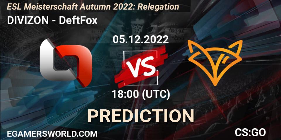 DIVIZON - DeftFox: Maç tahminleri. 05.12.2022 at 18:00, Counter-Strike (CS2), ESL Meisterschaft Autumn 2022: Relegation