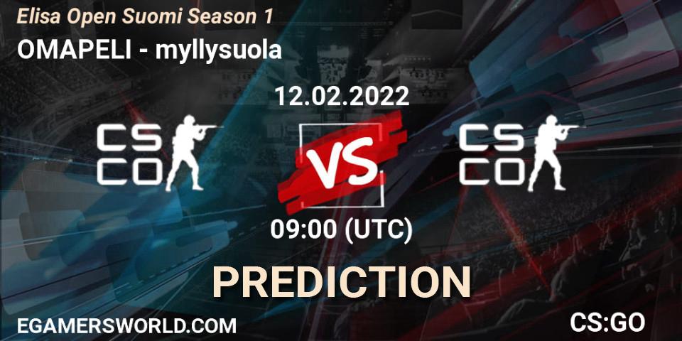 OMAPELI - myllysuola: Maç tahminleri. 12.02.2022 at 09:00, Counter-Strike (CS2), Elisa Open Suomi Season 1