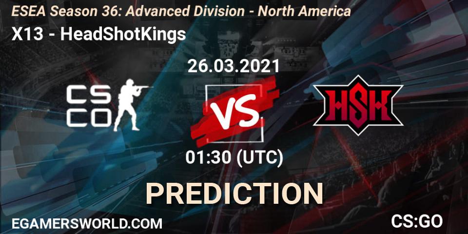 X13 - HeadShotKings: Maç tahminleri. 26.03.2021 at 01:30, Counter-Strike (CS2), ESEA Season 36: Advanced Division - North America