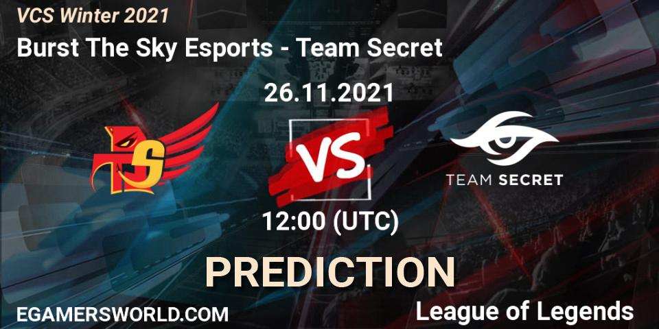 Burst The Sky Esports - Team Secret: Maç tahminleri. 26.11.2021 at 12:00, LoL, VCS Winter 2021